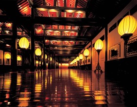 The lanterns along the corridor of the Qinhan Hall,China Restaurant,Xidan,Beijing,China