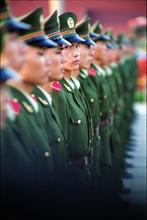 The guards for the national flag line up on the Tian'anmen Square,Beijing,China