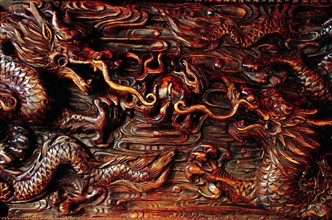 The wood carving of dragons in Imperial Palace,Shenyang,Liaoning Province,China