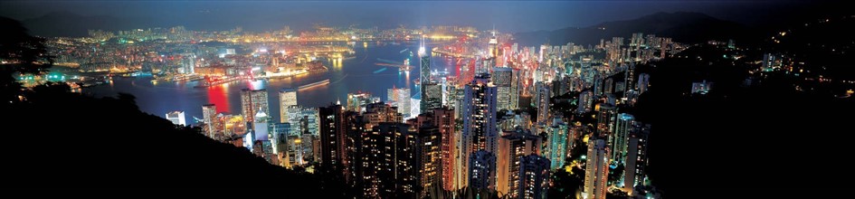 A night view to Victoria Harbour from Victoria Peak,Hong Kong,China
