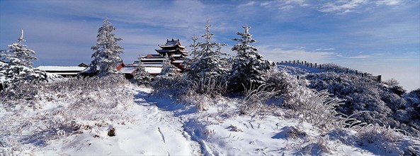Snowscape of Huazang Temple at Golden Peak of Emei mountain, Sichuan,China