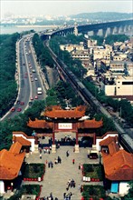 Distant view of the Yangtse Bridge from Yellow Crane Tower,Wuhan,Hubei Province,China