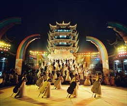 A musical show in front of Yellow Crane Tower,Wuhan,Hubei Province,China