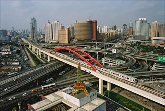 A running subway train in Shanghai,China