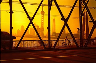 Watch Oriental Pearl TV Tower from Waibaidu bridge, Shanghai,China