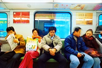 Passengers sit Maglev train of Shanghai,China
