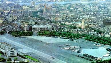 The aerial view of People's Square in 1980's, Shanghai,China