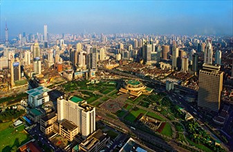 Bird's view of People Square of Shanghai,China