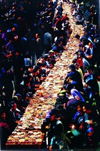 The traditional street banquet of Hani People of Yuanyang County by the Mount Ailao,Yunnan Province,China