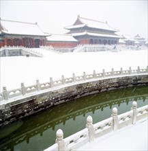 Yudai Bridge,Forbidden City in snow,Beijing,China