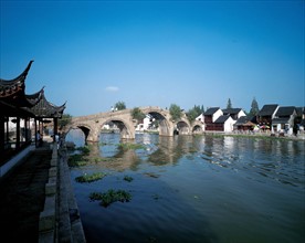 Arch bridge in waterside village of Zhujiajiao near Shanghai,China
