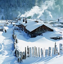 the snow-covered house at Shuangfeng Forestry Centre,Mudanjiang,Heilongjiang,China