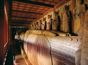 A statue of Sleeping Buddha at The Dafo Temple,Zhangye,Gansu Province,China