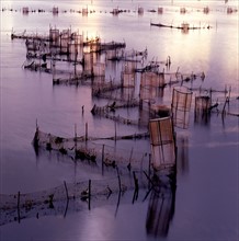Fishing nets on a lake,Guangxi,China