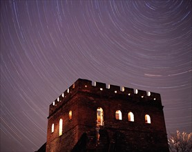 The meteor shower above the Jinshanling section of the Great Wall,China