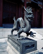 A Bronze Dragon in front of the Hall of Benevolence and Longevity,the Summer Palace,Beijing,China