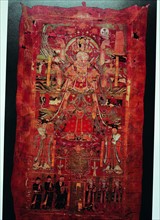 "A portrait of ""Avalokitesvara with Eight Legs and Eleven Faces"" by Wu Wuchang, an artist from Five Dynasties Period of ancient China"