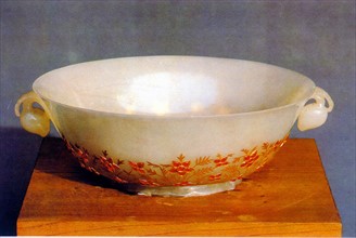 gilded and diamond-inlaid jade bowl maded in Qing Dynasty and stored in Forbidden City of Beijing,China