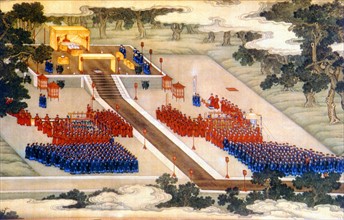 Painting depicts emperor Yongzheng holding ceremony at Xiannong alter, Qing Dynasty