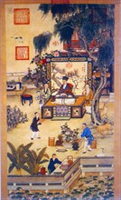 painting of emepror Qianlong playing seven-stringed plucked instrument, Qing Dynasty,China