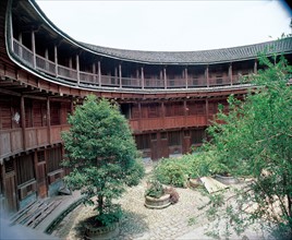 The courtyard of Hakka Roundhouses in Longyan,Fujian,China