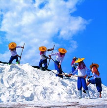 Huian woman working on salt field,Fujian,China