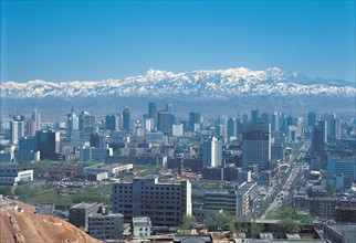 Panoramic view of Urumqi with Bogda Peak in the distance, Xinjiang,China