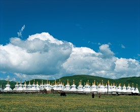 White pagodas on the Hongyuan grassland,Sichuan,China