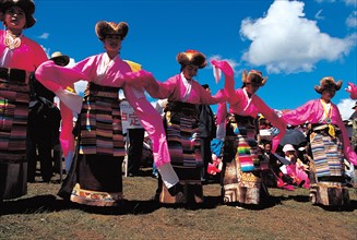 Dance performed by Tibetan woman,Gyantse,Sichuan,China