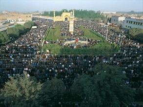 People gather in the courtyard of Id Kah Mosque to celebrate Corban Festival, Kashi,Xinjiang,China