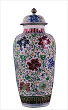 Chinese earthenware jar decorated with flowers