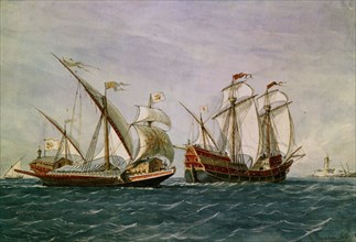 Monleon, Galeass With Paddles and Galleon