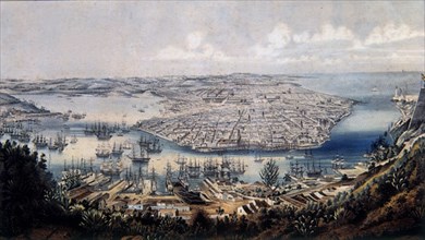 Lithograph of the city and the harbour of Havana