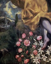 Le Greco, L'Assomption (détail pieds de l'ange et fleurs)