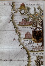 VAZ DOURADO FERNAO 1520/80
MAPA COSTA PACIFICO - AMERICA DEL SUR
MADRID, COLECCION DUQUES DE