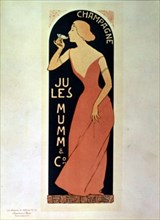 LAMINA-MUJER CON COPA DE CHAMPAGNE-CARTEL