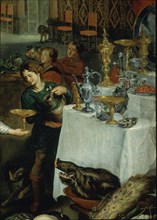 Jan Bruegel, Le goût, l'oüie et le toucher - Détail de la table avec des mets