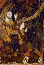 Frères Serra, Detail from the Virgin with Milk: Henry II of Trastamara and his son Jonh I of Castille