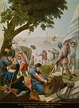 ANONIMO
CONQUISTA DE MEXICO - HERNAN CORTES HUNDE SUS NAVES Y GUARDA LAS VELAS EN 1519 - PINTURA