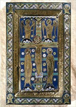 ESMALTE DE LIMOGES - CUBIERTA DE EVANGELIARIO-MITAD S XII-CRUCIFICADO,VIRGEN,S.JUAN Y