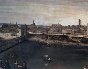 Mazo, View of Saragossa - Detail from the opposite bank with bridge