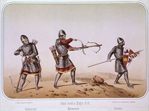 Villegas, Arbalétriers et soldat avec une lance au 13e siècle