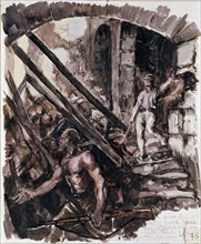 Kemer, Tolède, l'Alcazar, Escalier du "Paso curvo" (Passage incurvé) en ruines