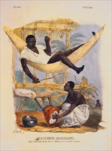 Linati de Prevost, Book of "civil, military and religious clothes in Mexico" - Black man from Alvarado in a hammock