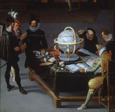 Stalbemt, La science et l'Art, Six hommes vérifient des cartes avec un globe