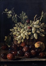 Menéndez, Nature morte: Prunes, raisins et pomme