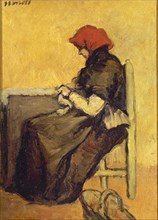 Nonell, Gypsy sitting in a chair knitting