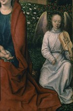 Memling, La Vierge à l'enfant et deux anges - Détail droit: un ange jouant de la musique