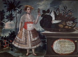 ALBAN VICENTE
FRUTOS DE QUITO 1783-YAPANGA DE QUITO CON TRAJE TIPICO-PINTURA COLONIAL S