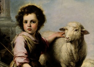 Murillo, The Good Shepherd - Detail from Infant Jesus and lamb